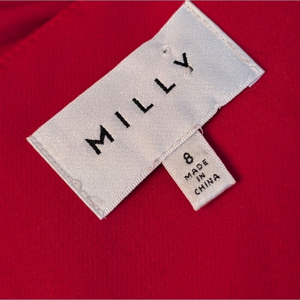 MILLY ruby red Claire Puff Sleeve cocktail sheath dress size 8 boatneck flaw - Picture 3 of 8